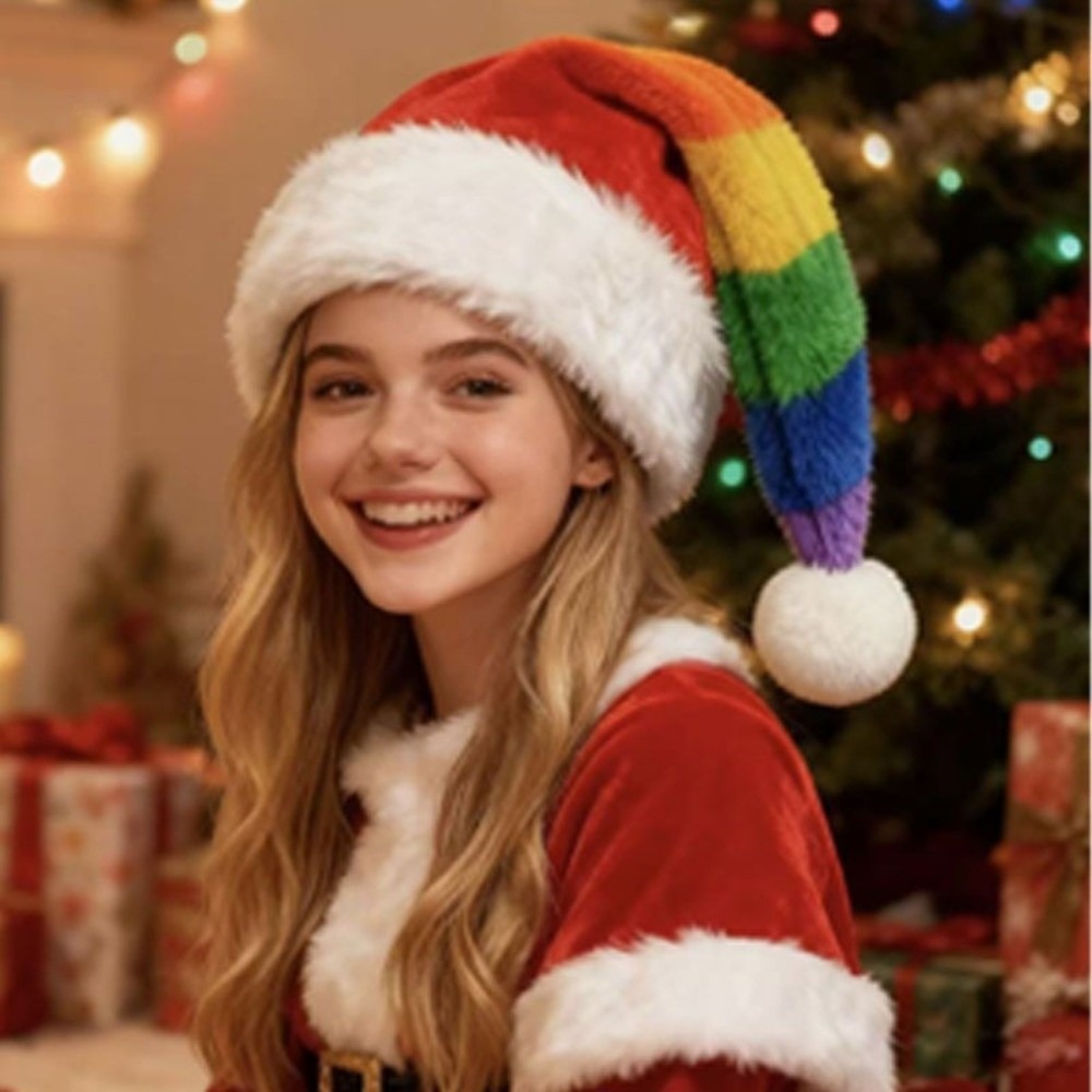 Topi Natal Bulu Halus Bergaris - Santa Hat Plush ulasan dan harga
