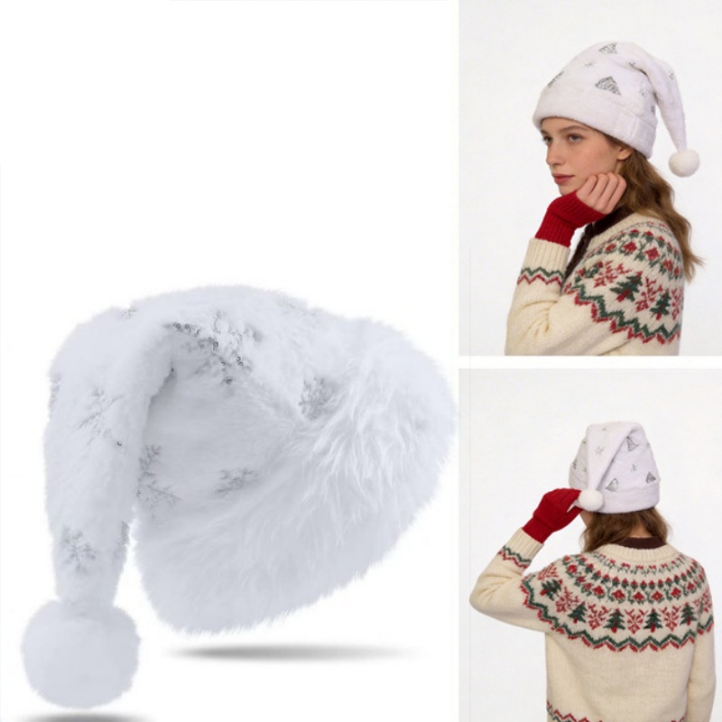 Topi Natal Berbulu Putih denga - Santa Hat Plush ulasan dan harga