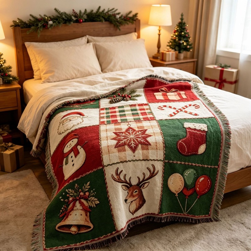 Taplak Dinding Motif Jacquard  - Christmas Throw Blanket ulasan dan harga