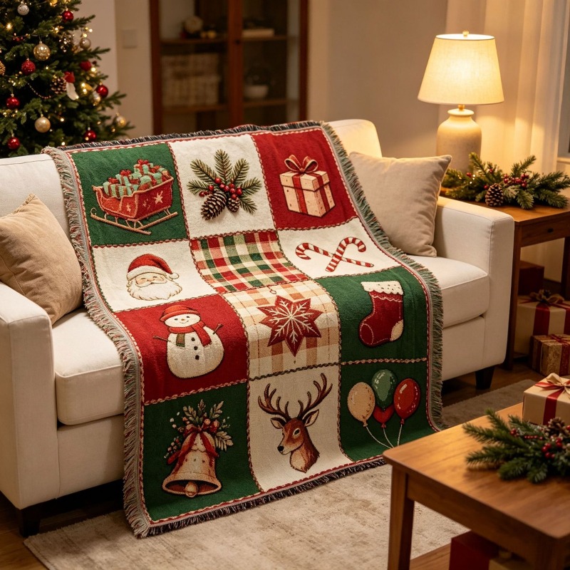 Taplak Dinding Motif Jacquard  - Christmas Throw Blanket ulasan dan harga